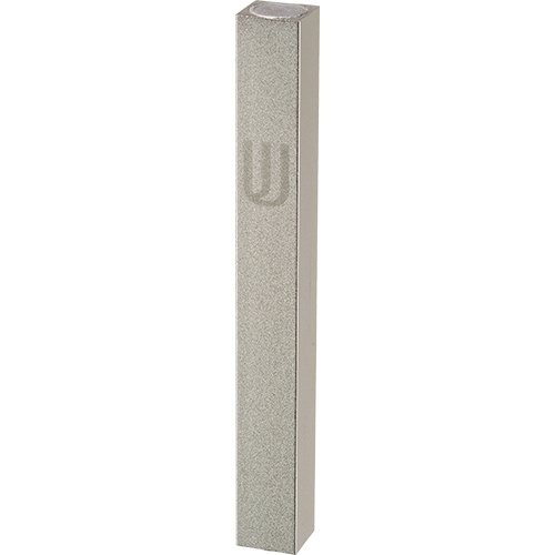 Aluminum Mezuzah Case - Matte Silver, Printed "SHIN"