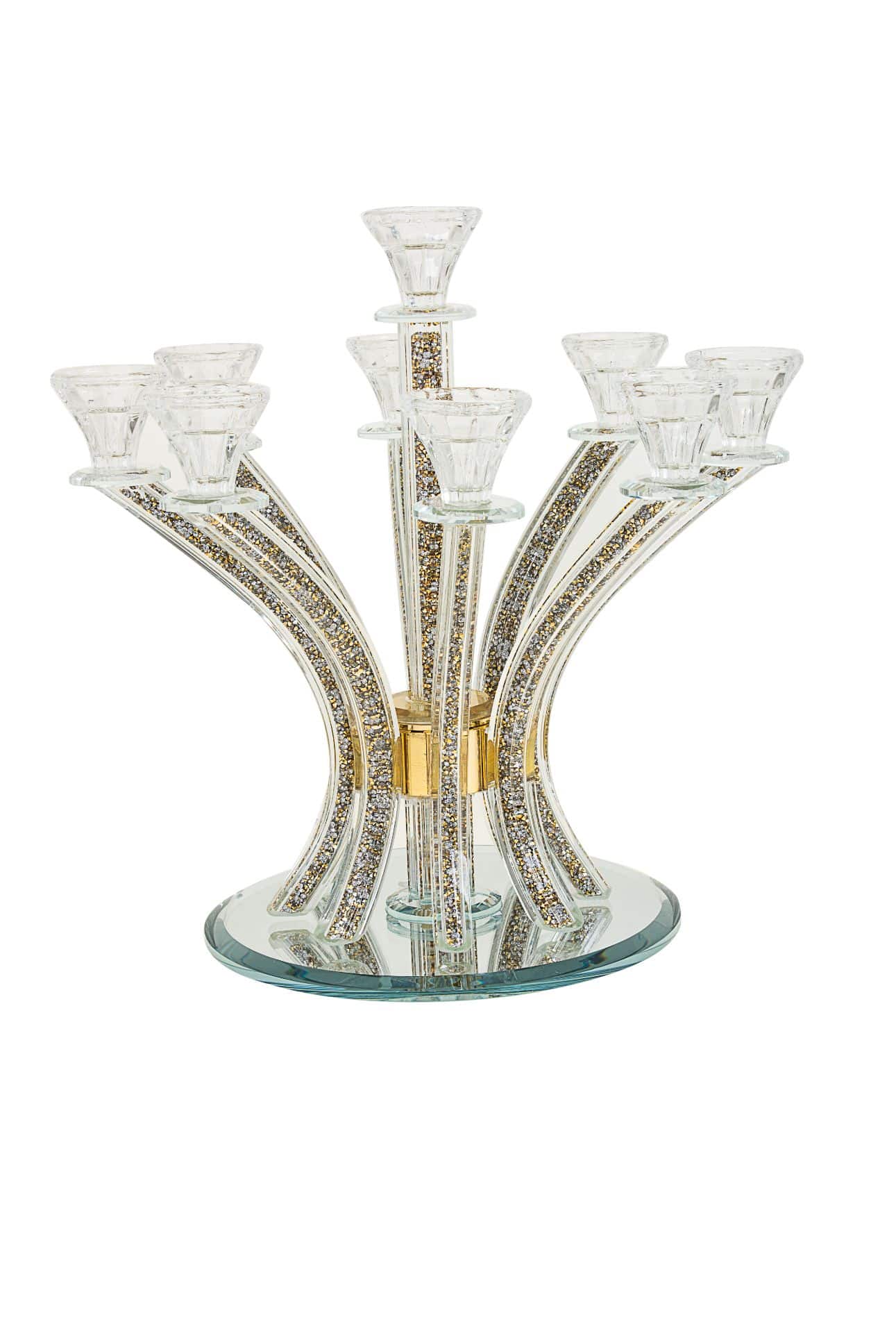Crystal Candelabra 9 Branches With Gold Crushed Stones